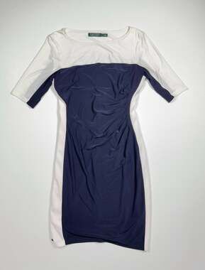 Lauren Ralph Lauren Navy and White Colorblock Ruched Sheath Dress Size 8